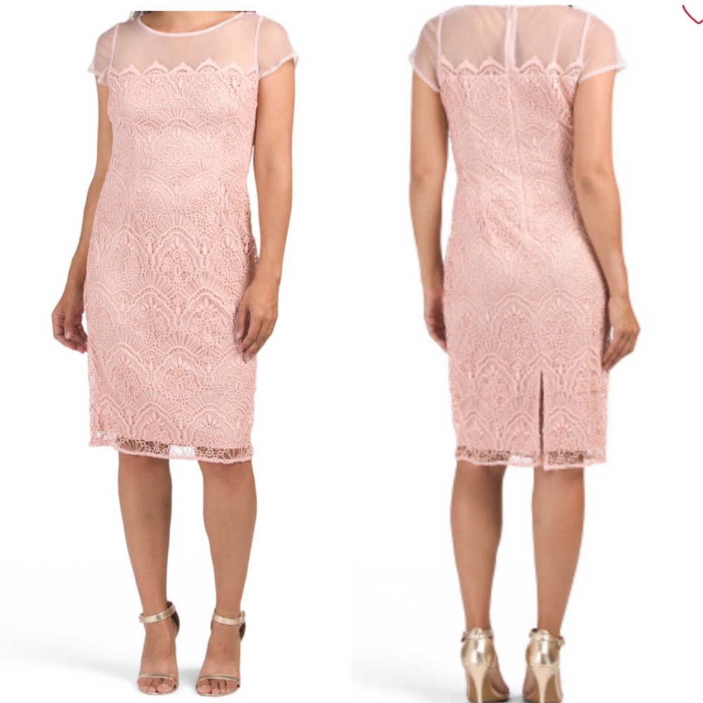 ADRIANNA PAPELL Short Sleeve Lace  Mesh Top Dress